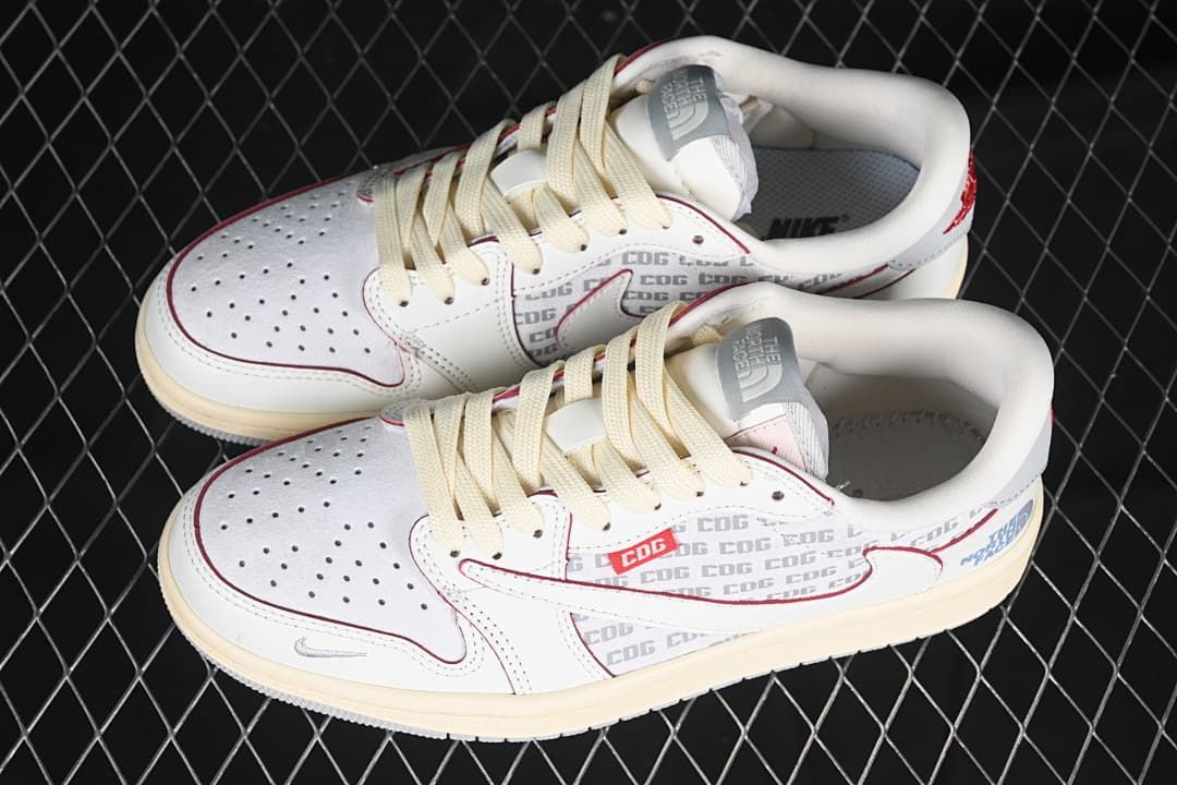Pair of off-white low-top sneakers shown from above at an angle.
