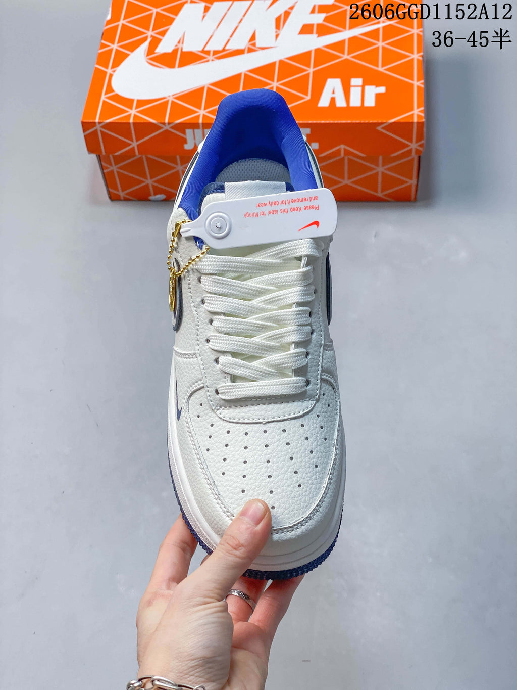 Top view of the perforated toe and lace-up front