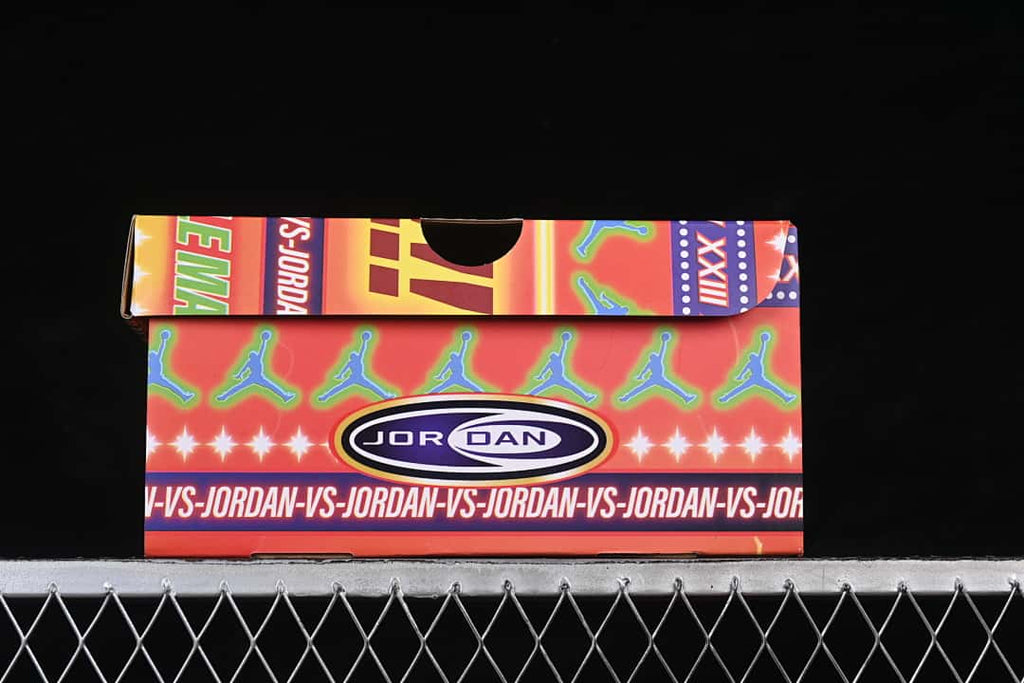 Colorful Jordan-branded shoebox shown on a display surface