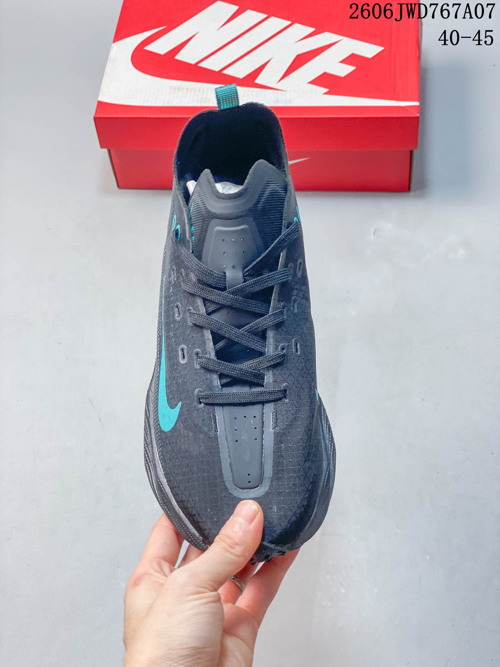 Top view showing the laces and textured upper