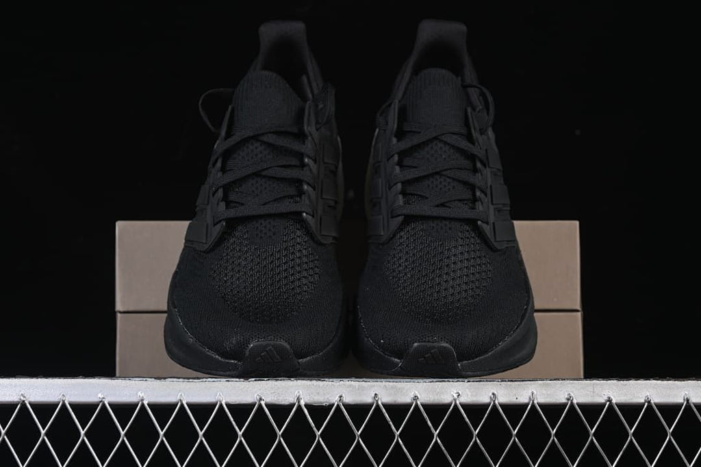 Front view of the pair showing the knit-look toe and lace-up design