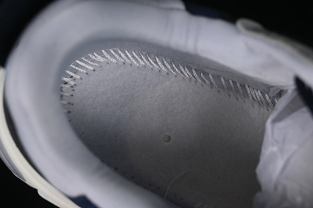 Close-up of the sneaker's padded interior and stitching