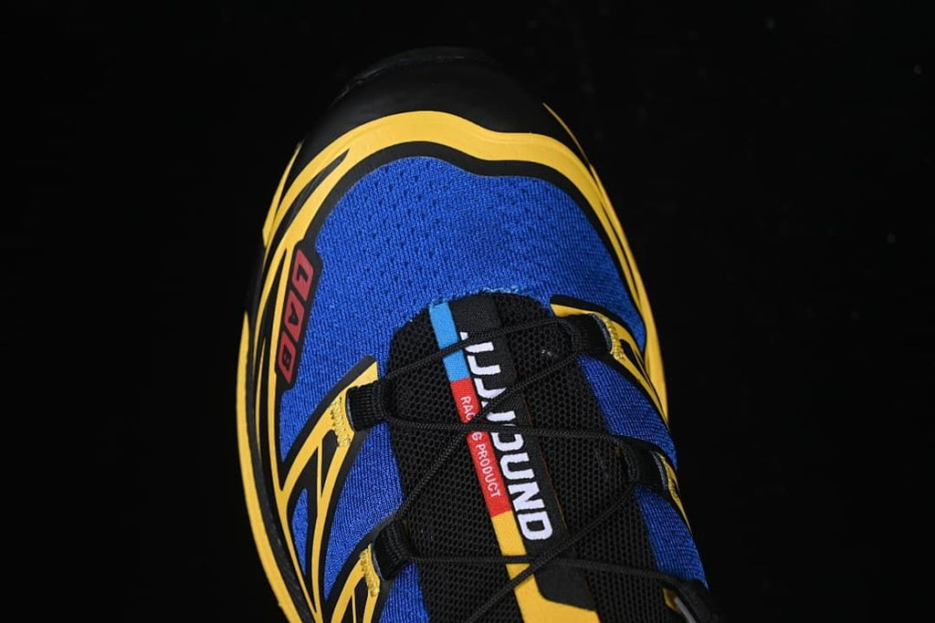 Top view of the blue toe and lace-up design