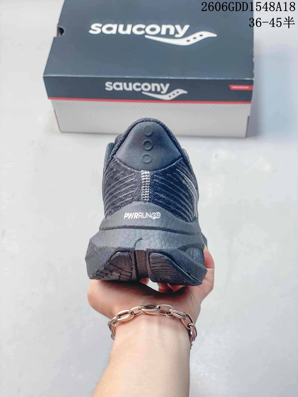 Rear view of the Saucony running shoe showing the heel and sole