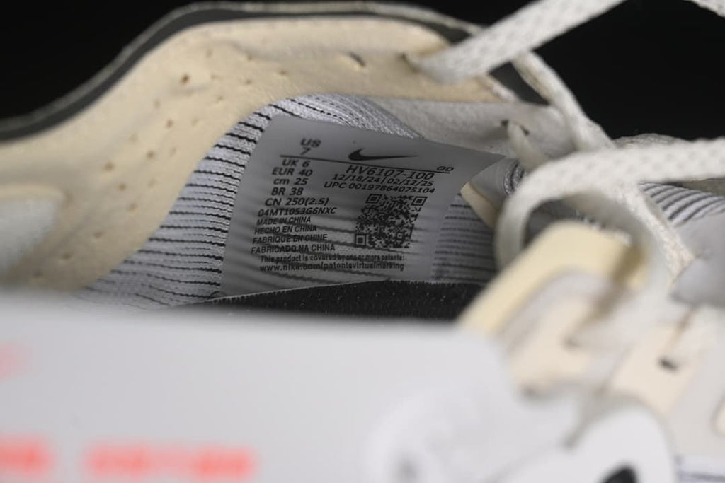 Close-up of the shoe size and style label inside the upper