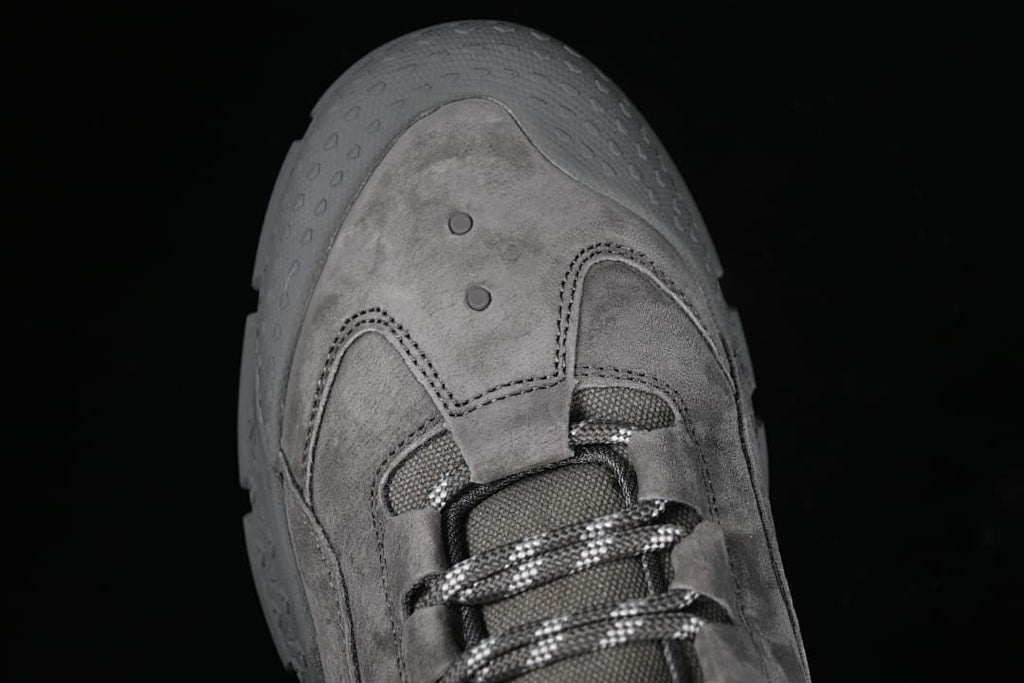Top-down close-up of the toe and lacing