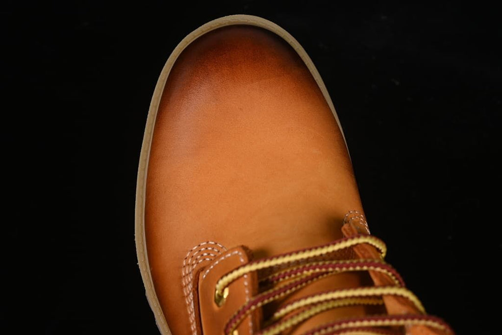 Top-down detail of the rounded toe and laces