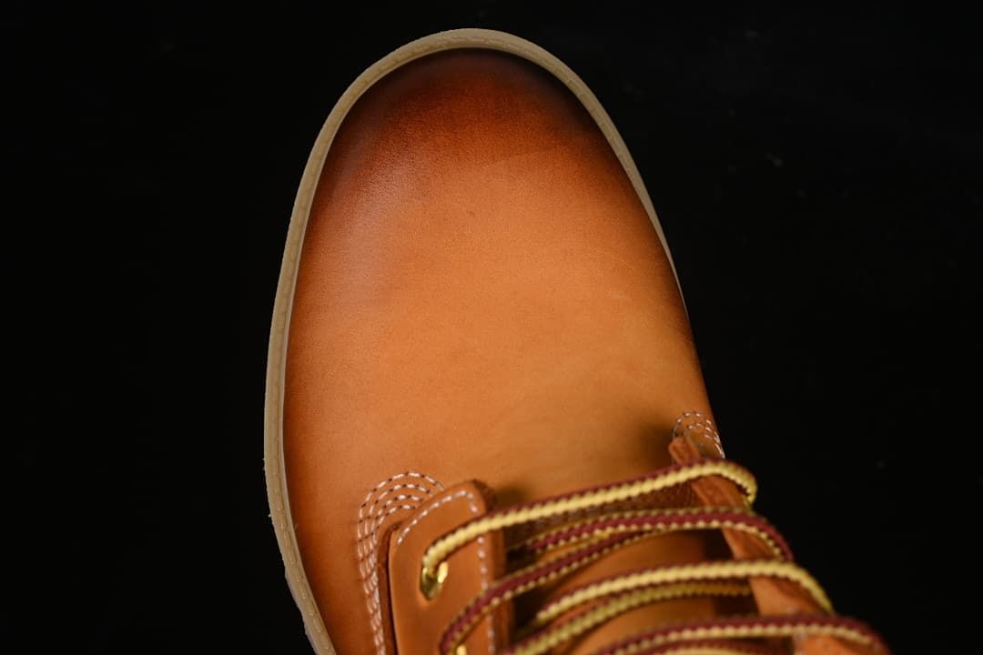 Top-down detail of the rounded toe and laces