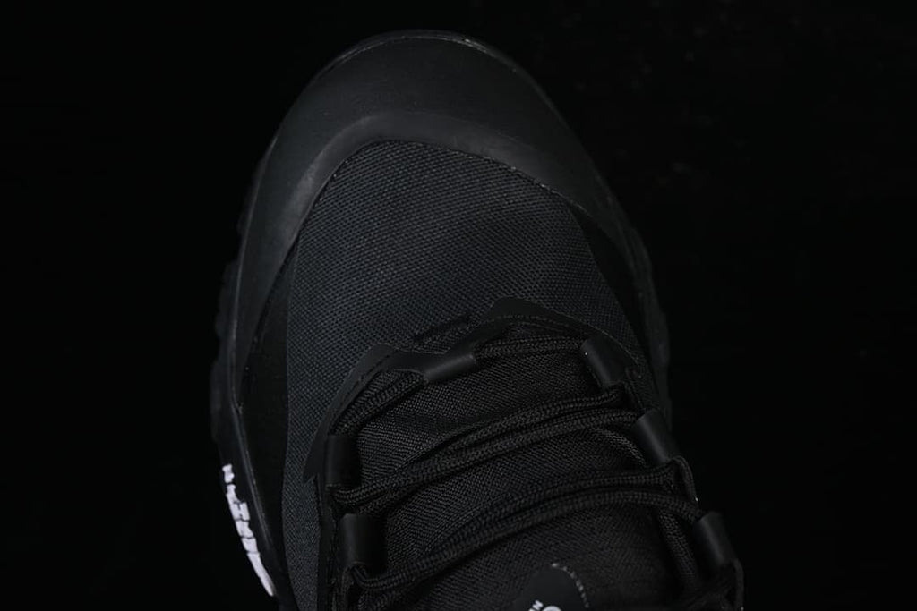 Top-down close-up of the toe and lacing