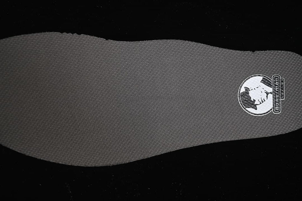 Close-up of the dark grey insole and printed graphic