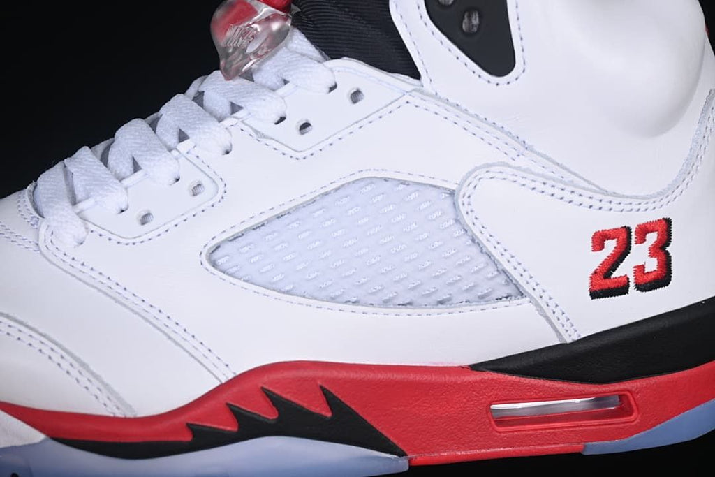Close-up of the mesh side panel, embroidered 23, and midsole window