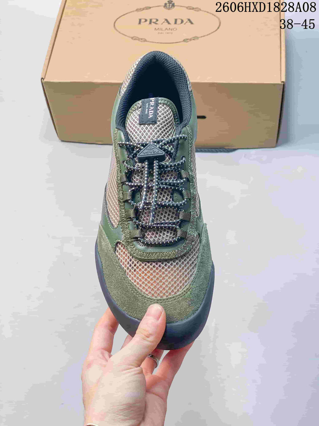 Top view of the trainer showing patterned laces and mesh panels.