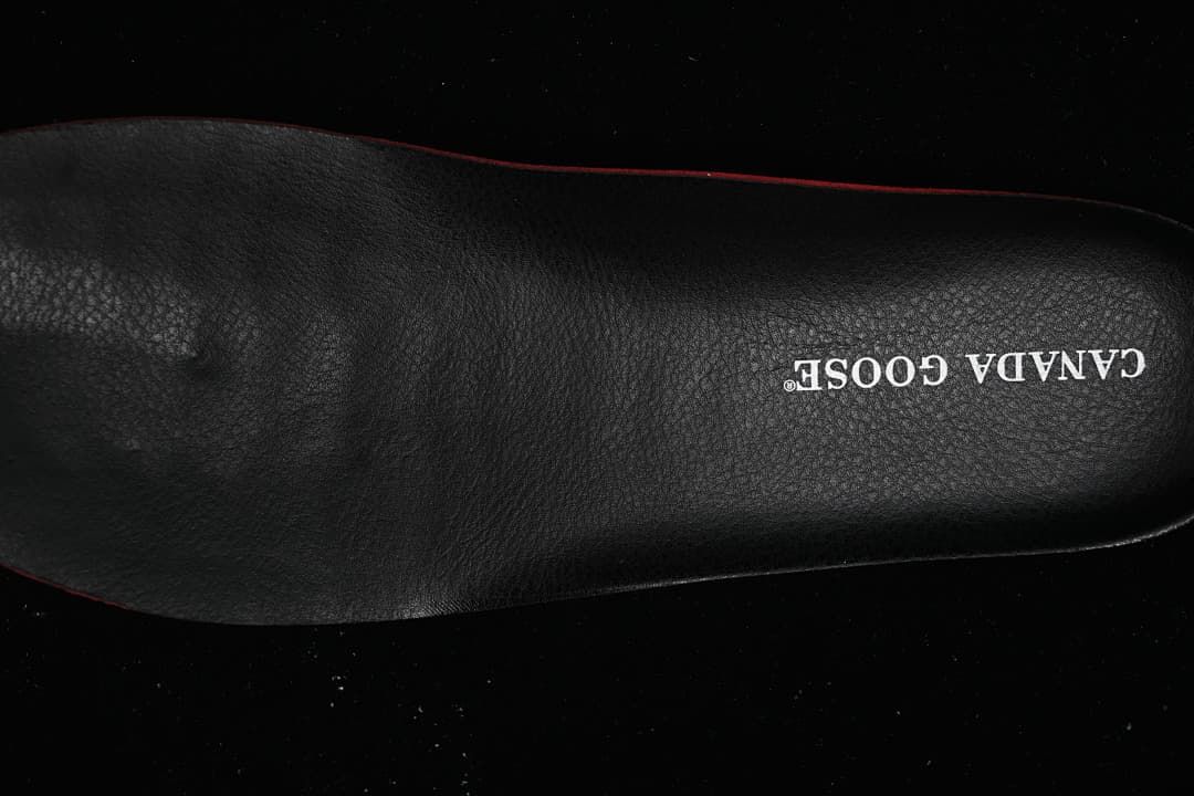 Close-up of the black insole with Canada Goose lettering