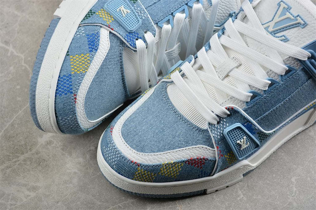 Close-up of the toe and side panels with multicolor pattern details.