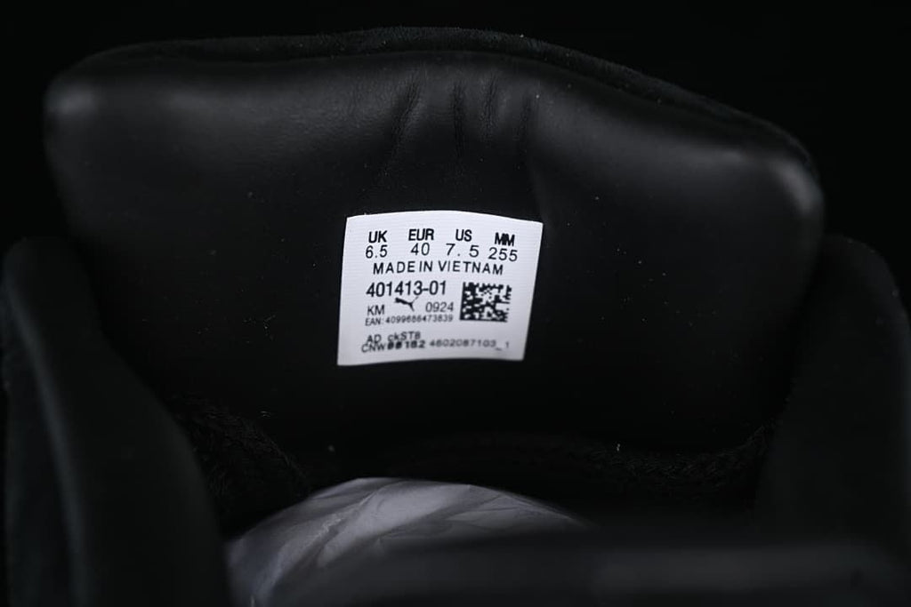 Tongue size label showing EU 40, UK 6.5, US 7.5, and 255 mm.