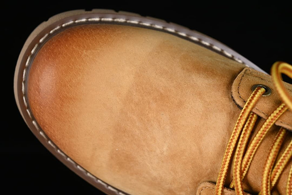 Close-up of the boot toe and welt stitching