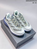 Pair of light blue, gray, white, and violet Kailas C4 trail shoes viewed from above and at an angle.