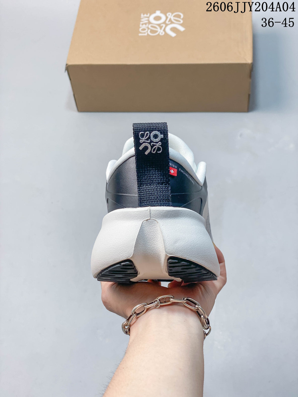 Rear view of a sneaker with a heel pull tab and sculpted sole