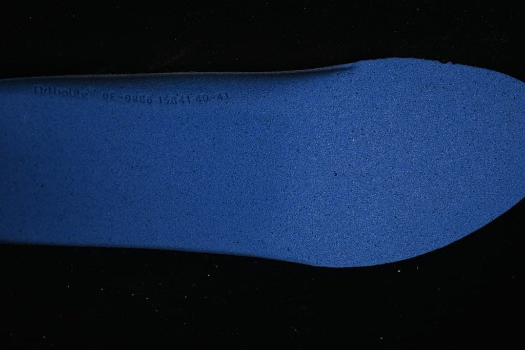 Blue shoe insole shown close up