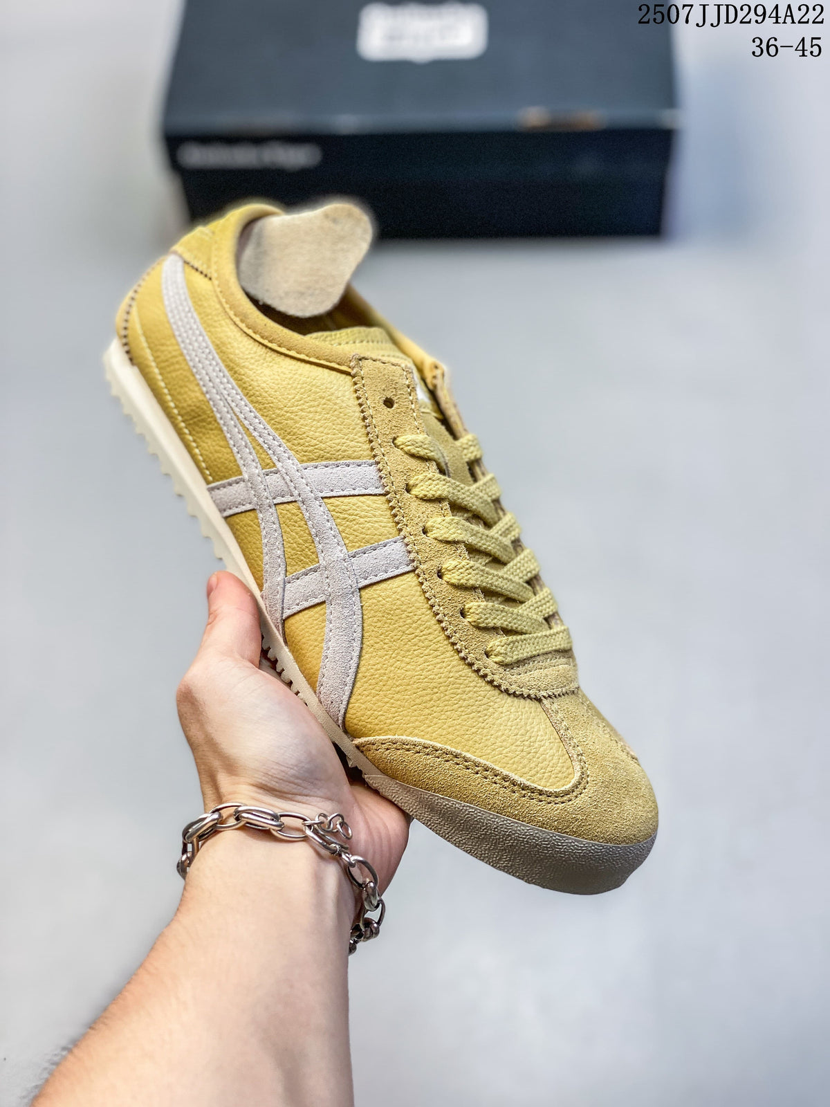 Yellow Mexico 66 Deluxe sneaker with pale contrasting side stripes