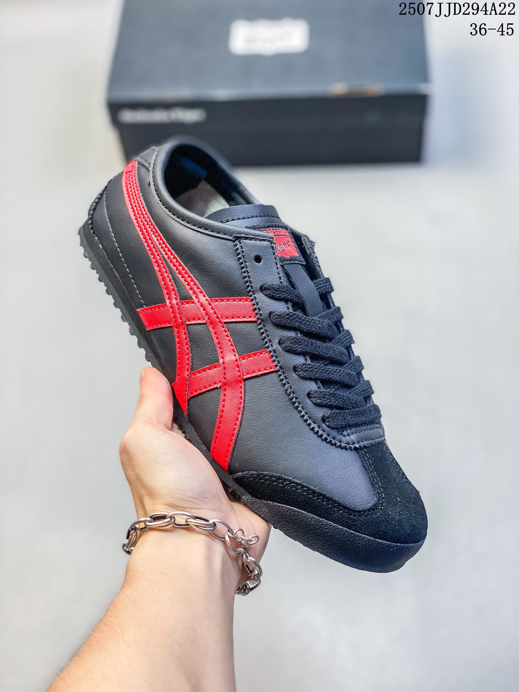 Dark Mexico 66 Deluxe sneaker with bright red side stripes