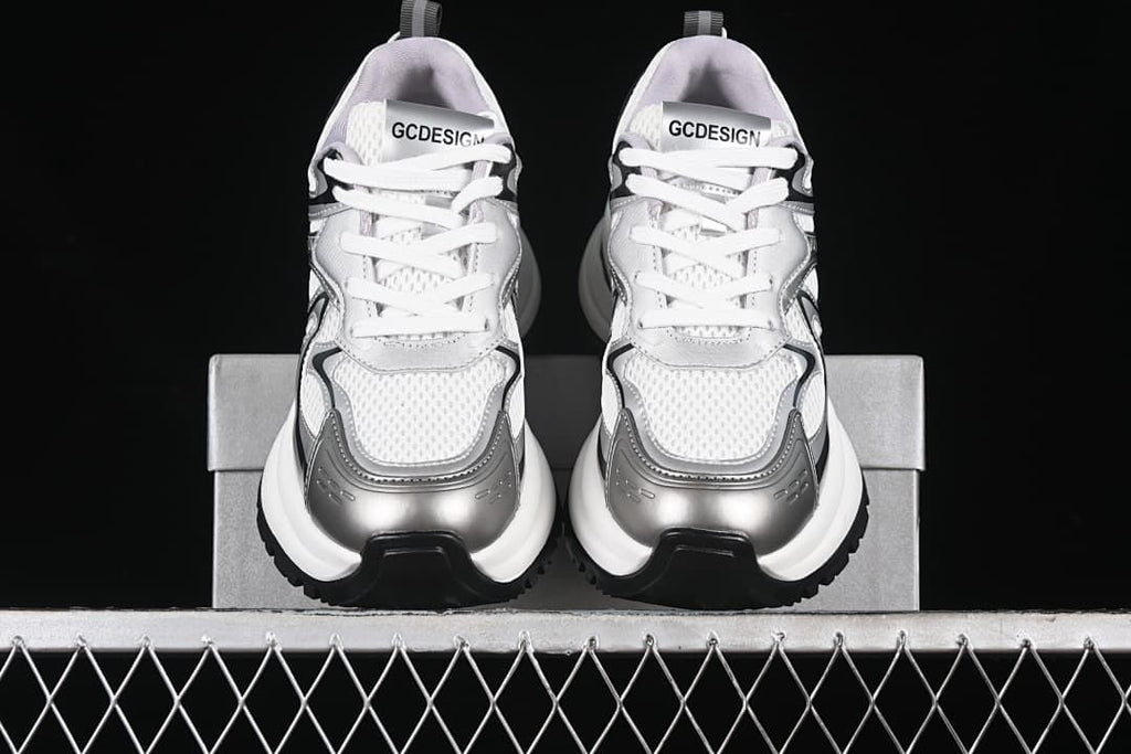 Front view of the pair showing the silver toe overlays
