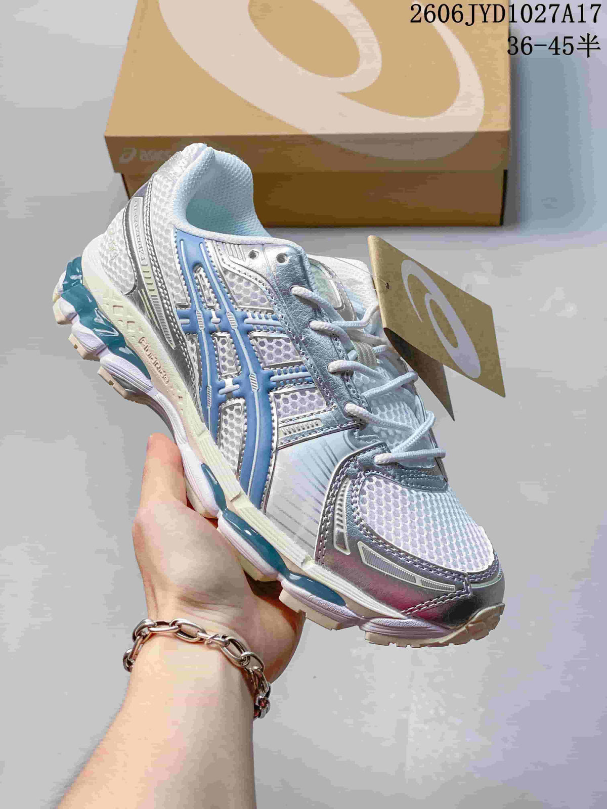 Pale blue and silver ASICS GEL-KAYANO 12.1 sneaker with mesh panels
