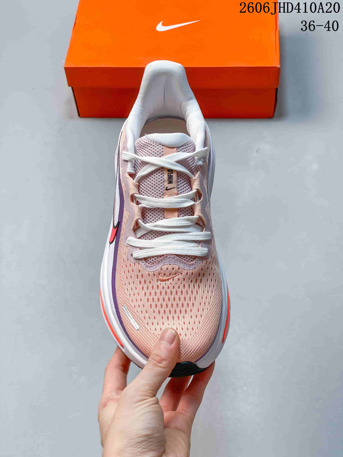 Top view of the shoe showing its laces and patterned upper