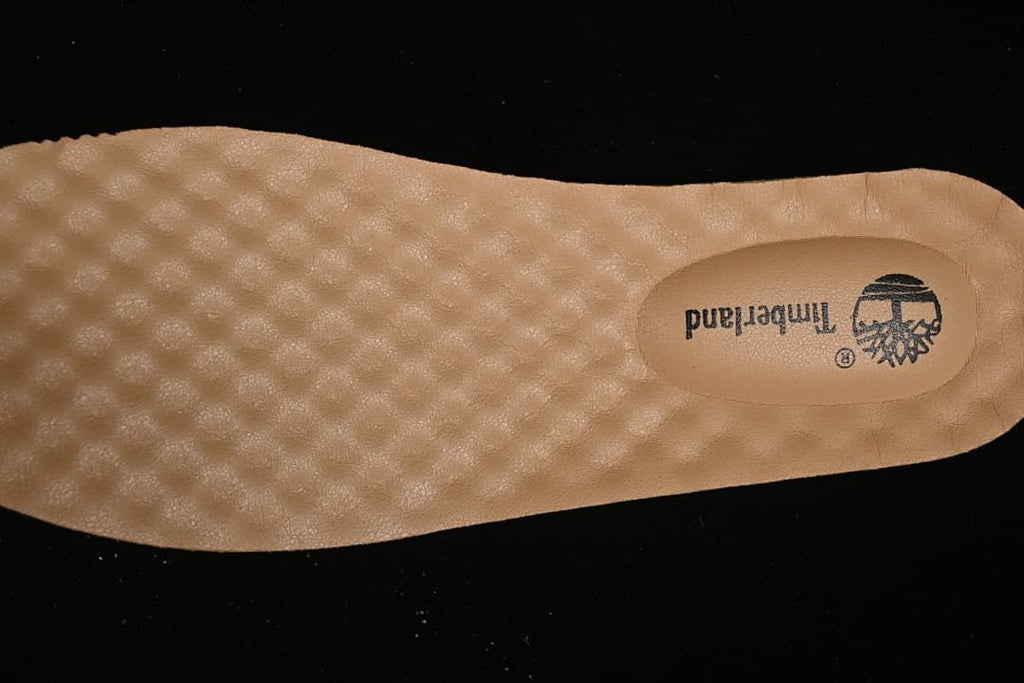 Close-up of the textured insole and Timberland branding
