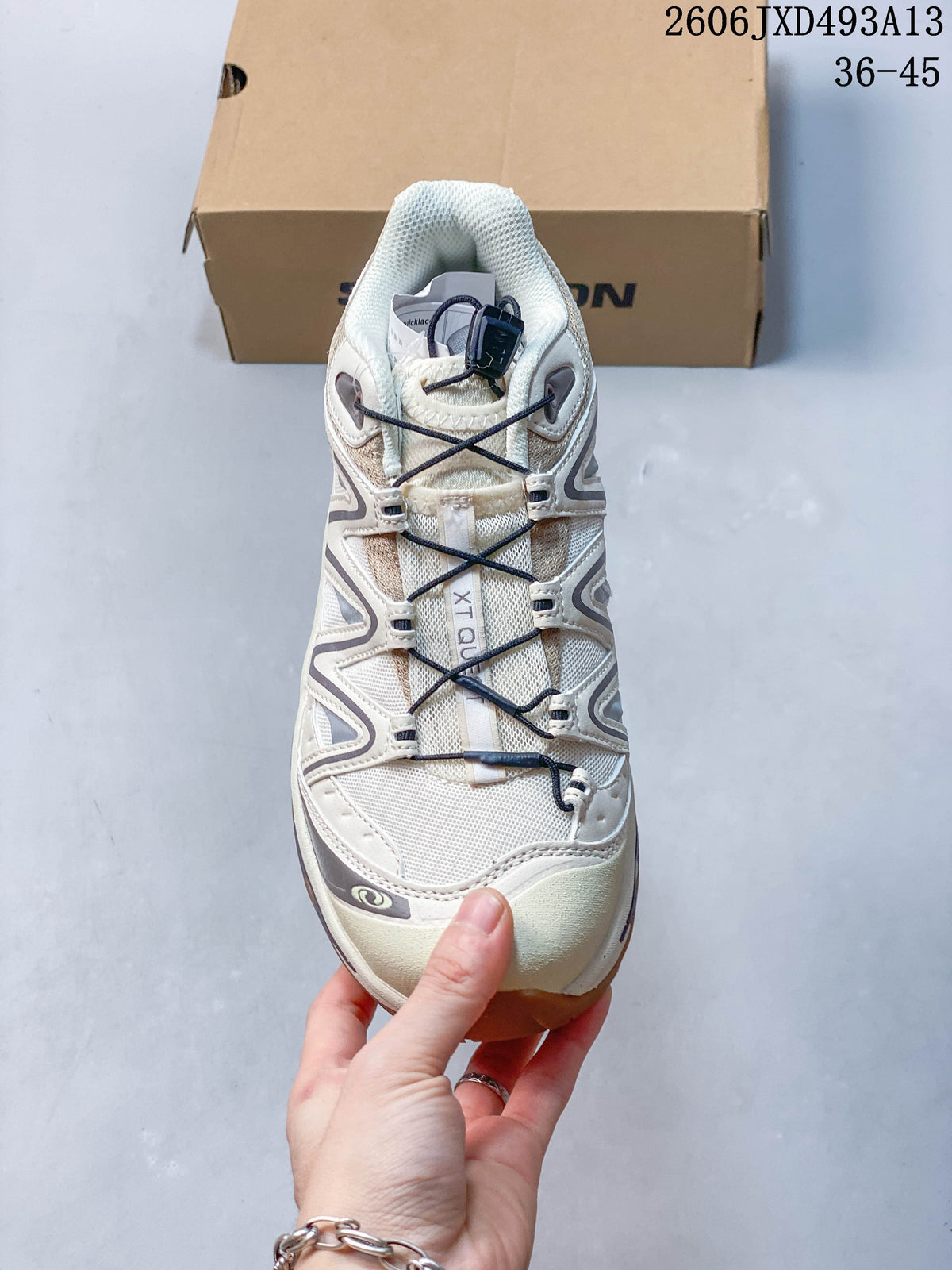 Top view showing the quick-lace closure and mesh-look upper of a Salomon XA Pro 3D sneaker.