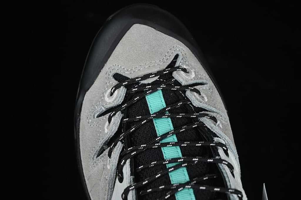Top-down close-up of the toe and laces.
