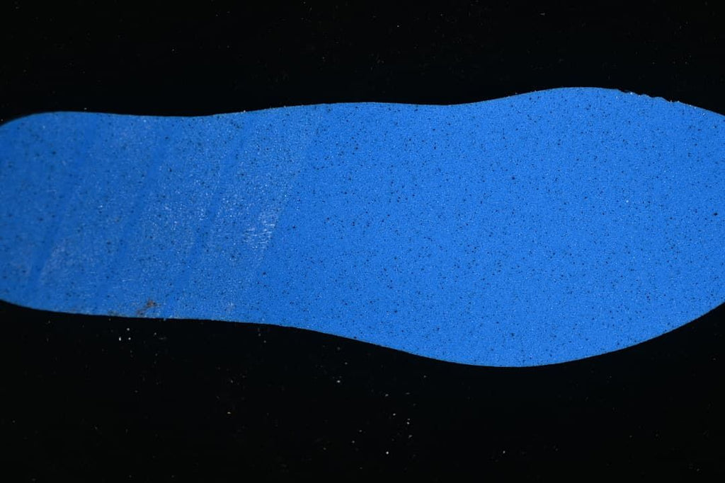 Close-up view of a blue shoe insole