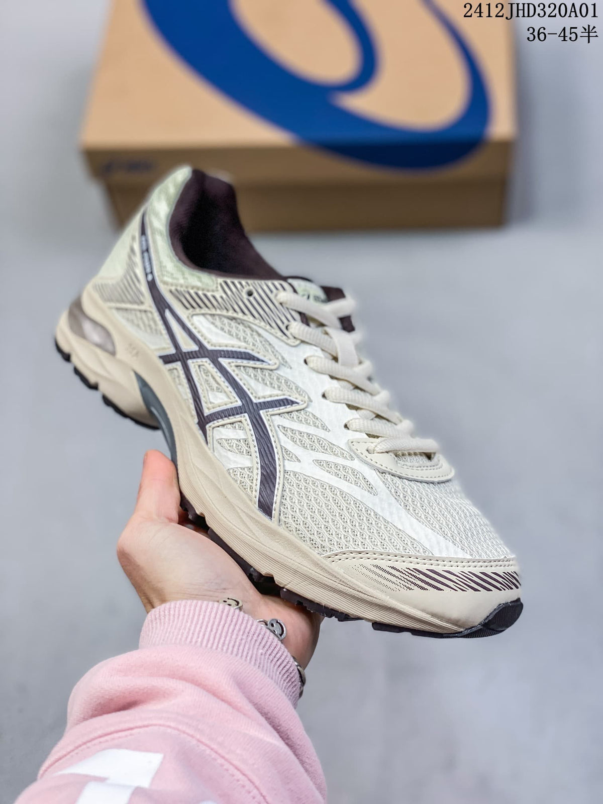 Angled side view of a cream ASICS GEL-KAHANA 8 shoe