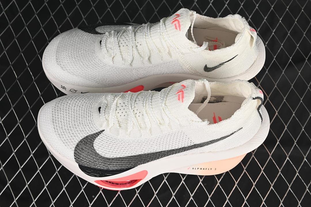 Pair of off-white Nike Alphafly 3 shoes viewed from above