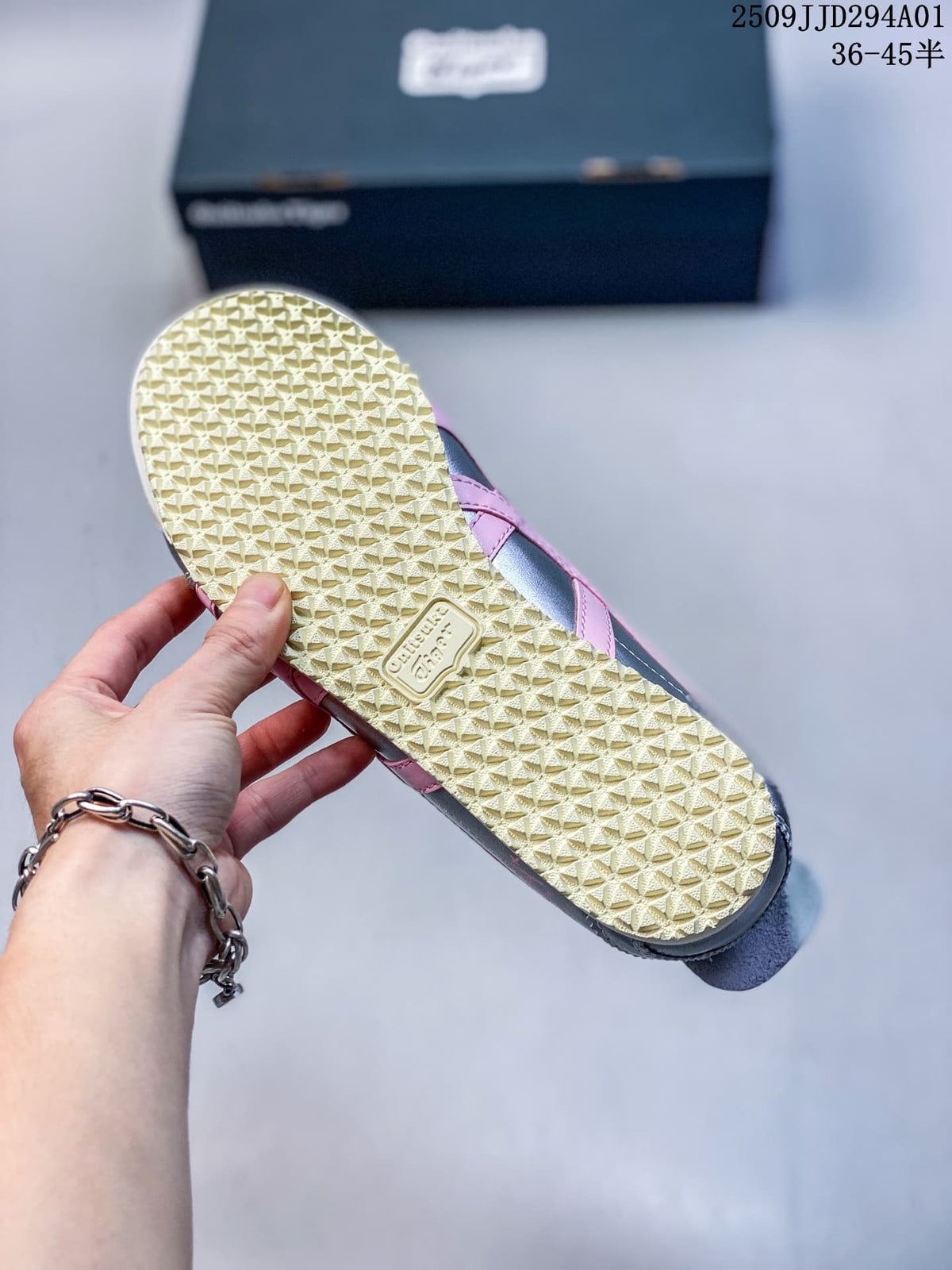 Close-up of the sneakers’ light-colored textured outsole