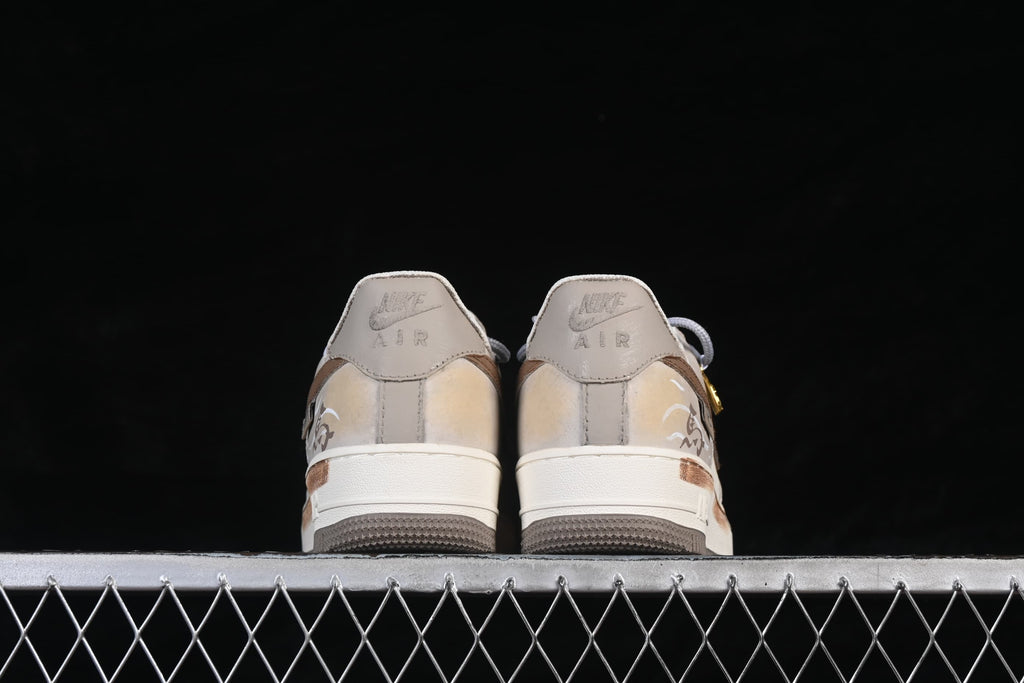 Rear view of both sneakers showing heel details and illustrated side panels
