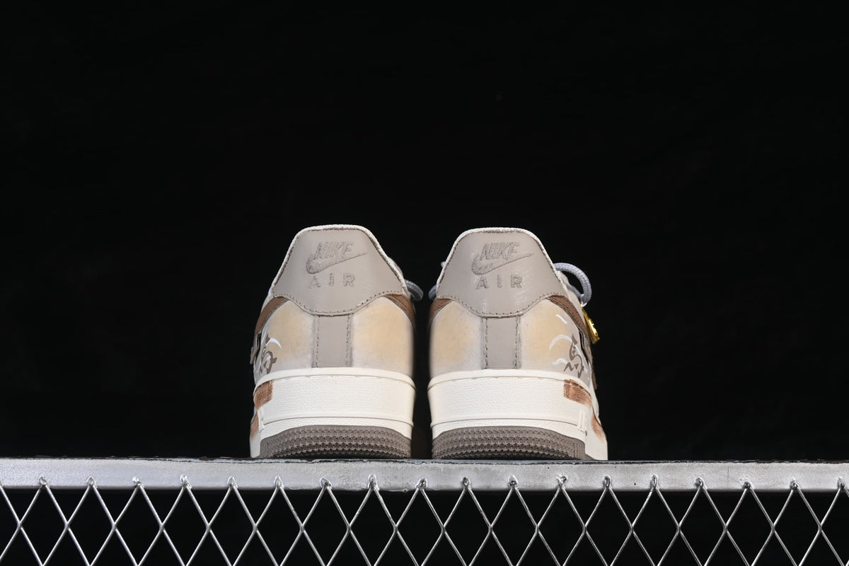 Rear view of both sneakers showing heel details and illustrated side panels