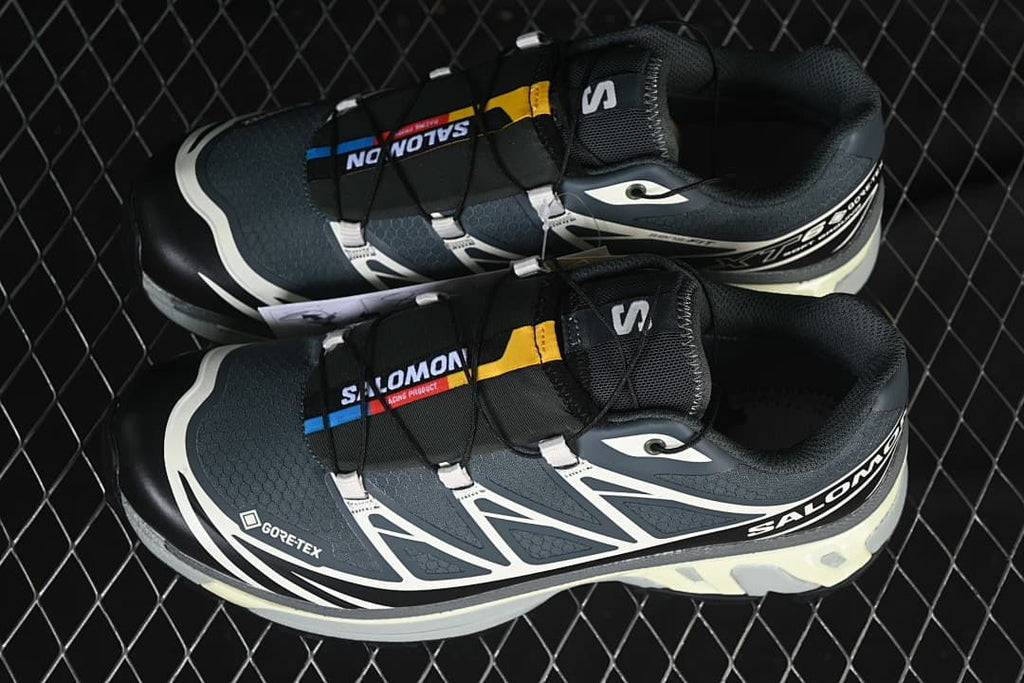 Pair of Salomon XT-6 GTX sneakers shown from above at an angle.