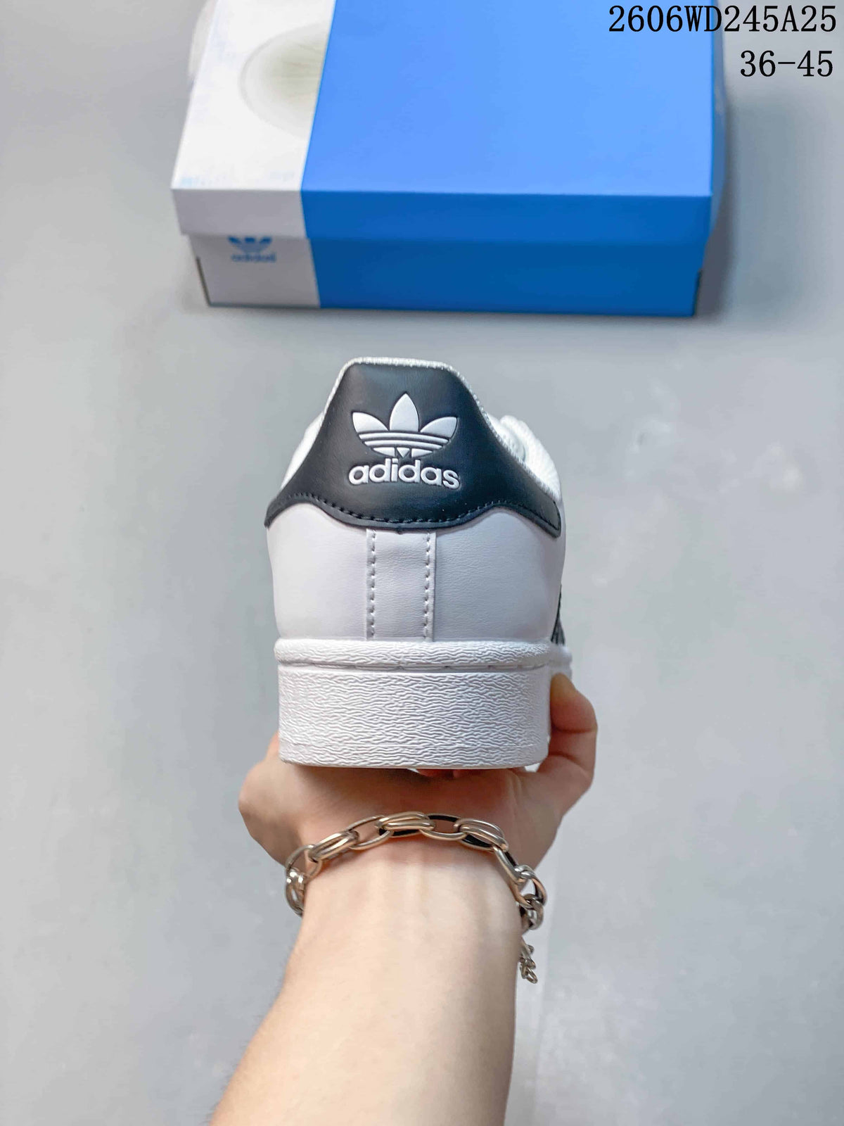 Rear view of the sneaker with a black heel tab and white midsole