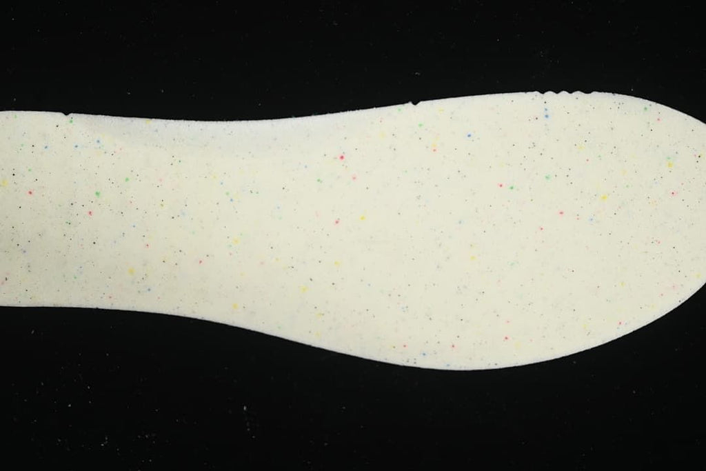 Close-up of a pale insole with multicolor speckles