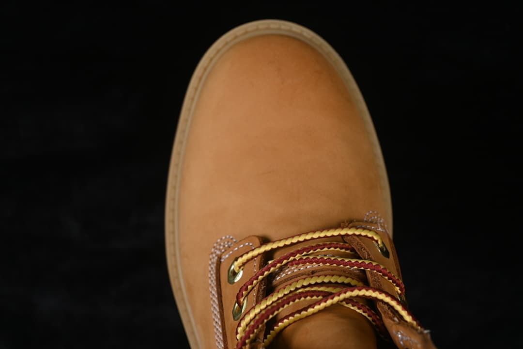 Top view of the rounded toe and lace-up front