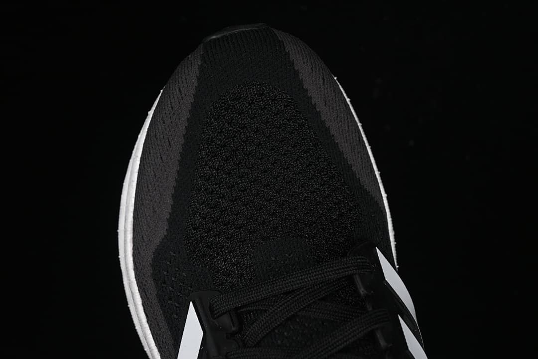Top view of the black knit-look toe and lace area