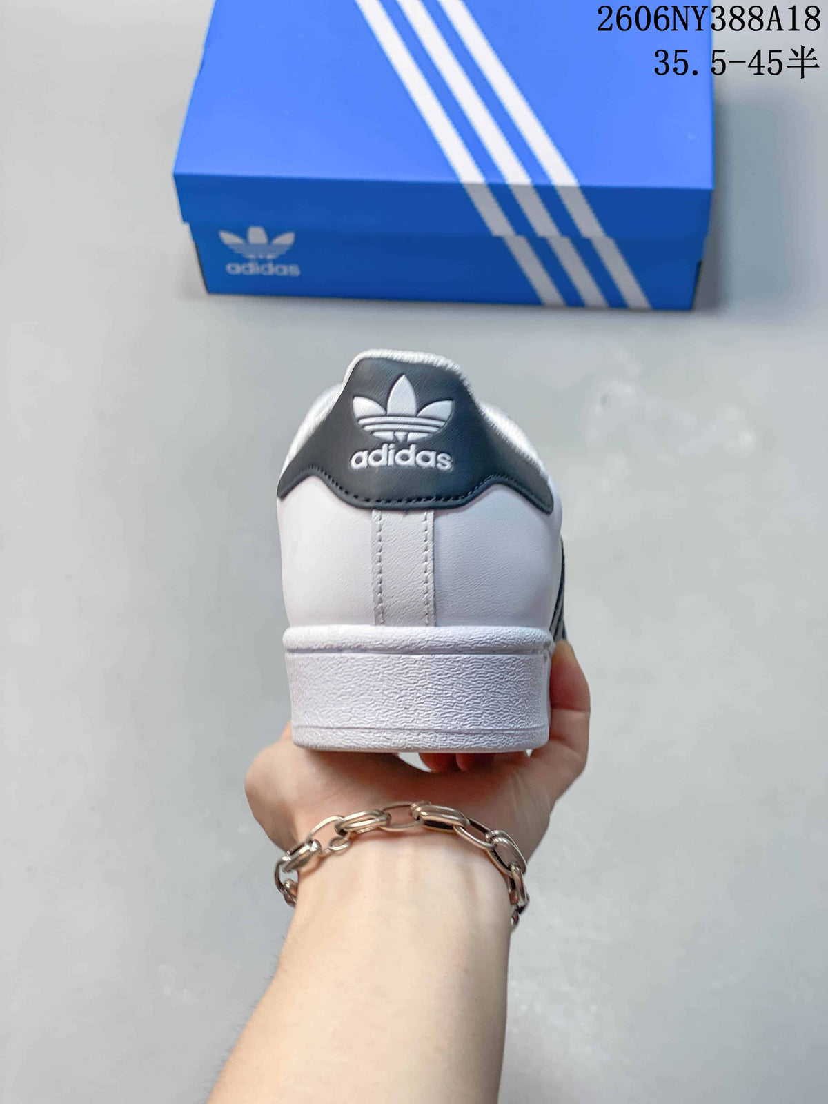 Rear view of the sneaker with a dark heel tab.