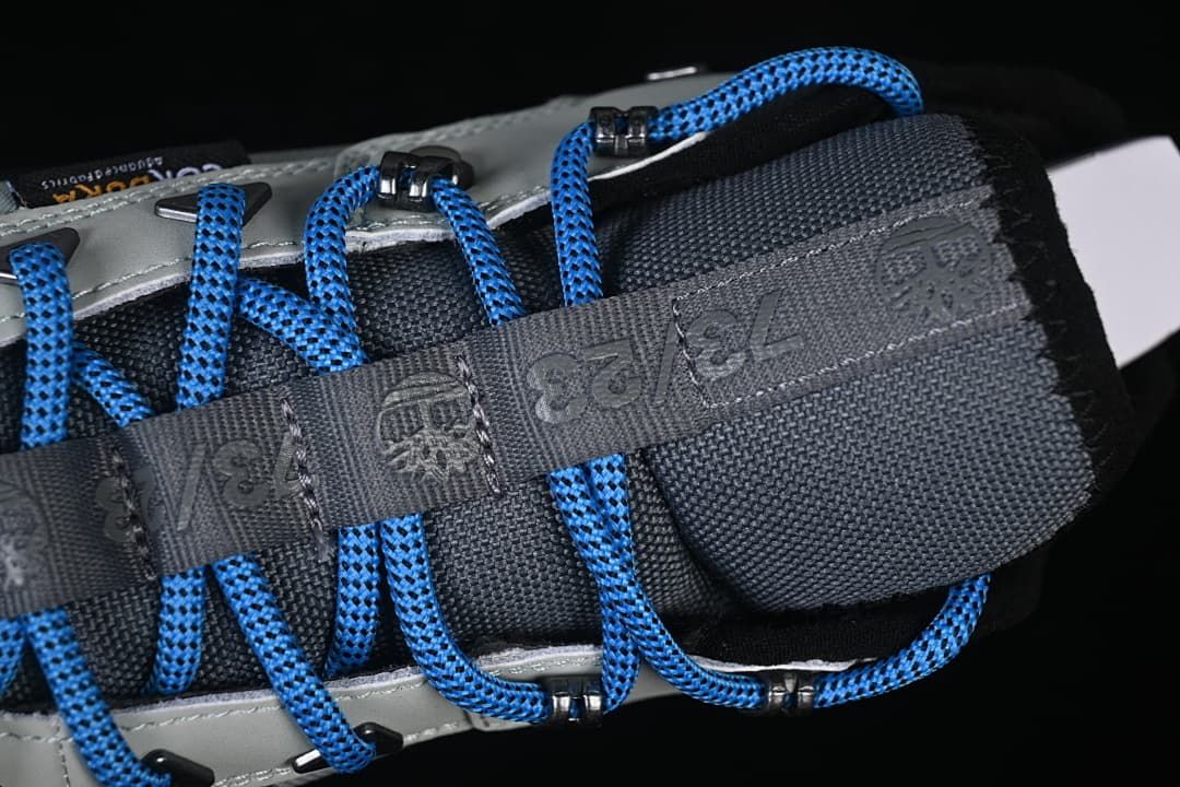 Close-up of the padded tongue and blue laces