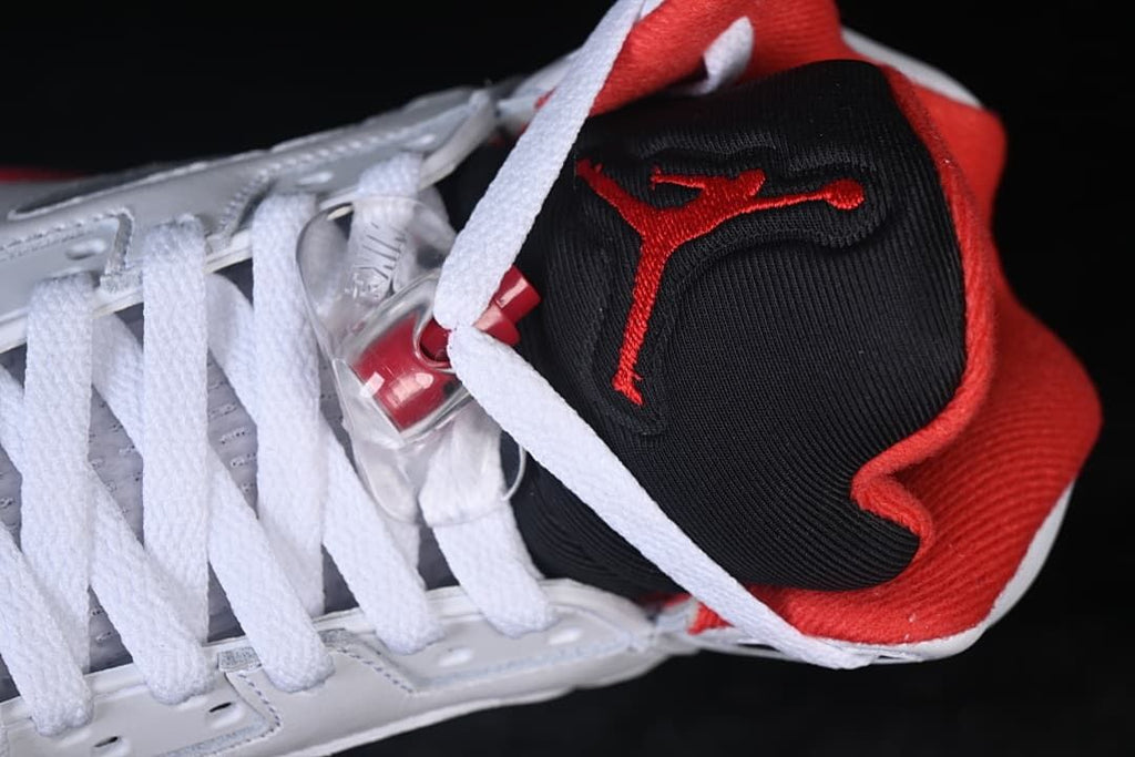 Close-up of the black tongue, red Jumpman, and lace lock