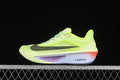 Side view of a Nike Zoom Fly 6 running shoe in bright volt green with dark Swoosh and purple-accented sole.