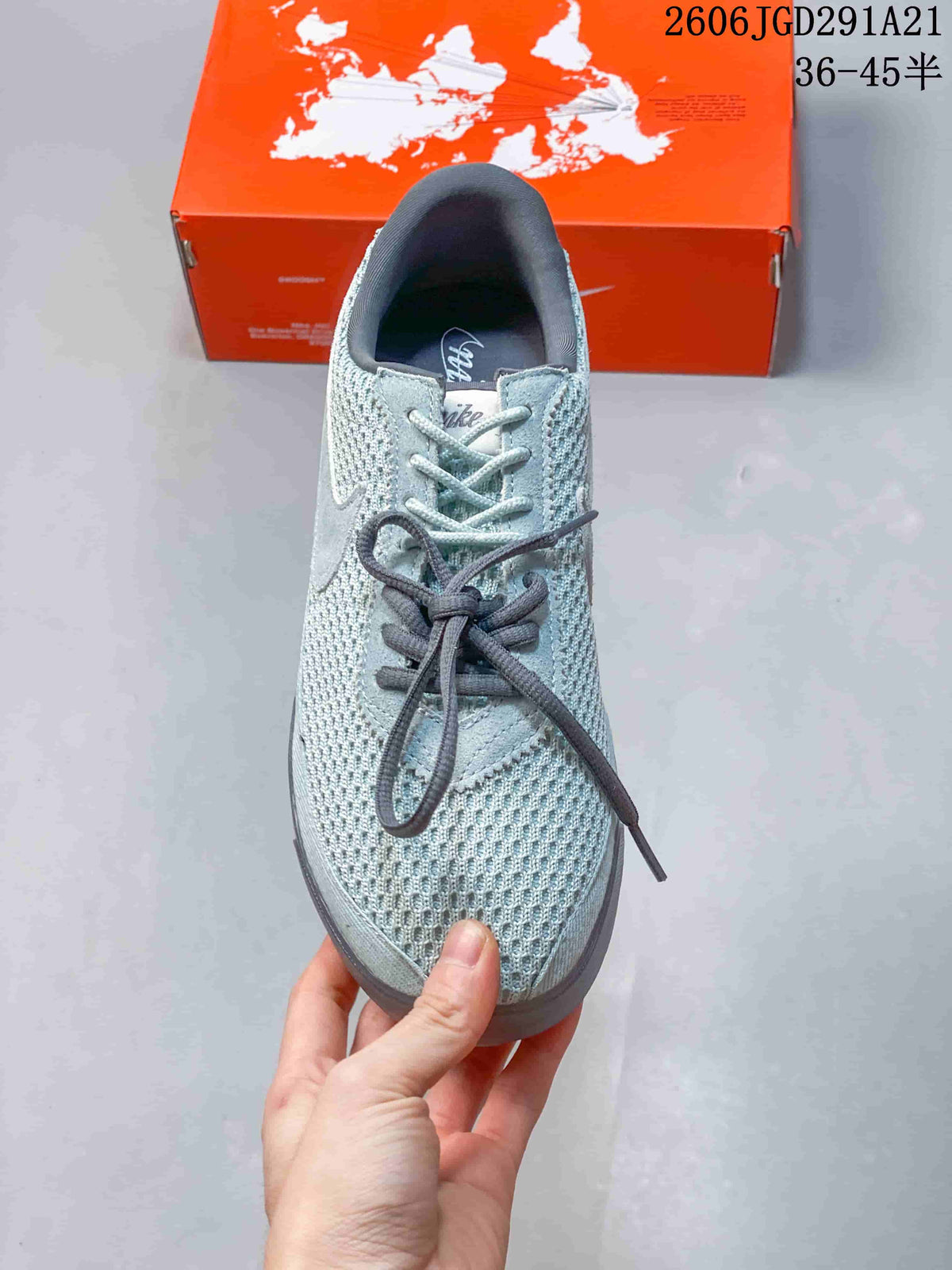 Top view of the sneaker showing its laces and textured forefoot