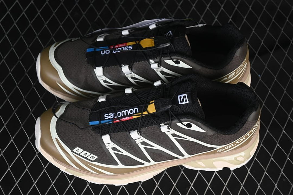 Pair of Salomon XT-6 Recuts sneakers photographed from above.