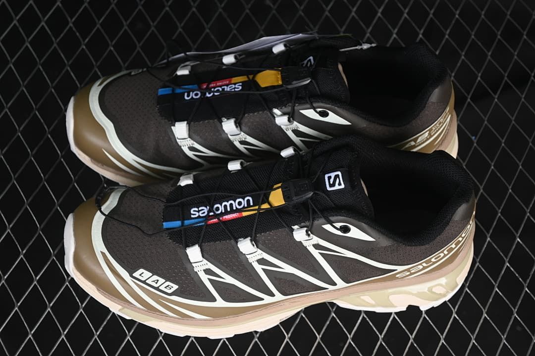 Pair of Salomon XT-6 Recuts sneakers photographed from above.