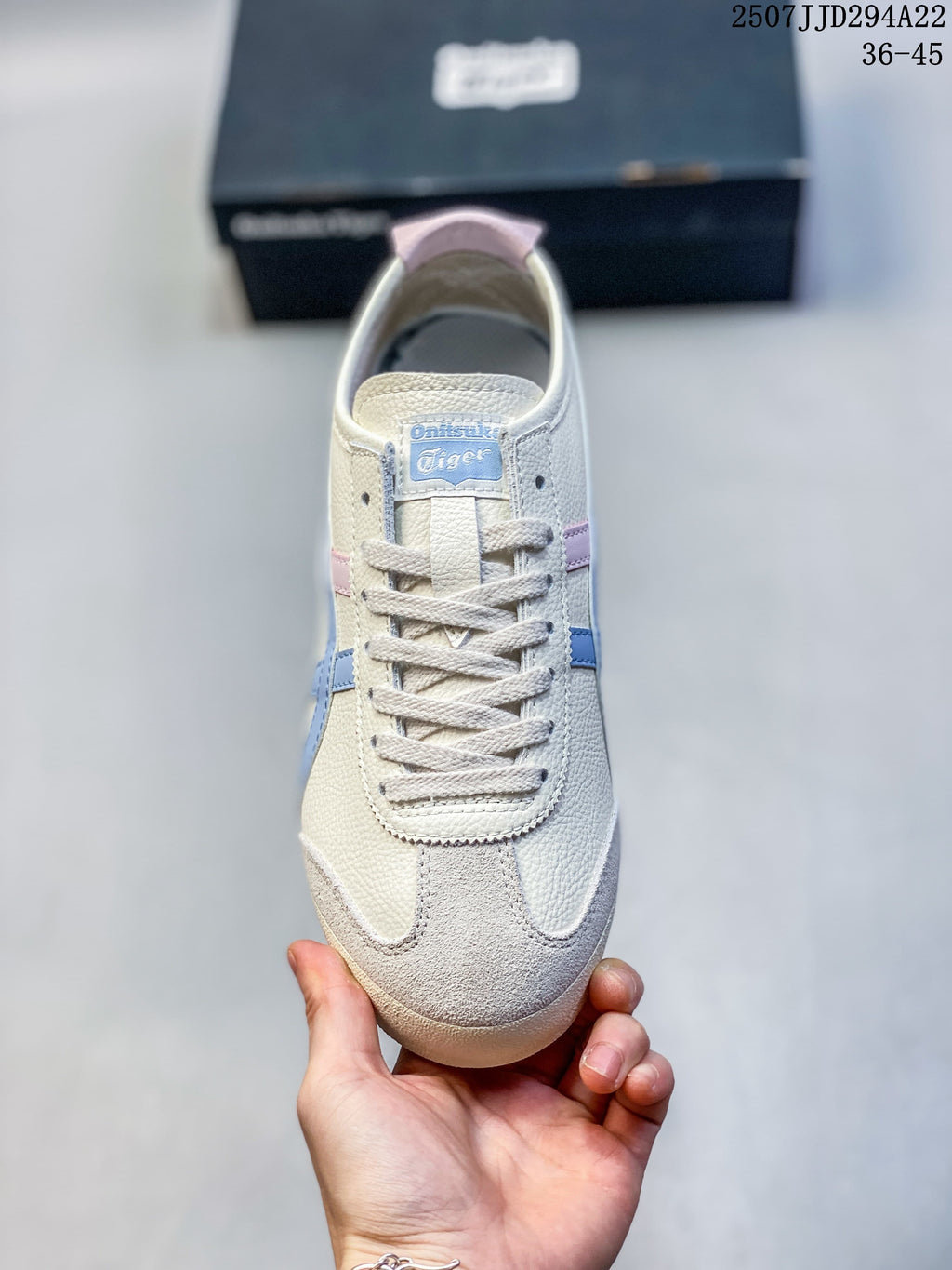 Top view of the sneaker showing its lace-up front and cream-and-pastel colorway.